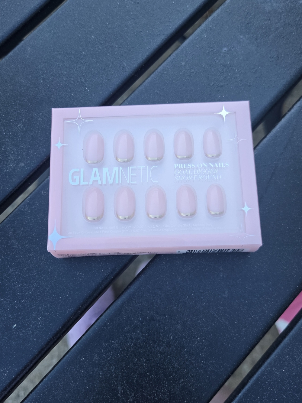 GLAMNETIC Press-On Nails in Soft Pink with Gold Tips - Gold Digger Set